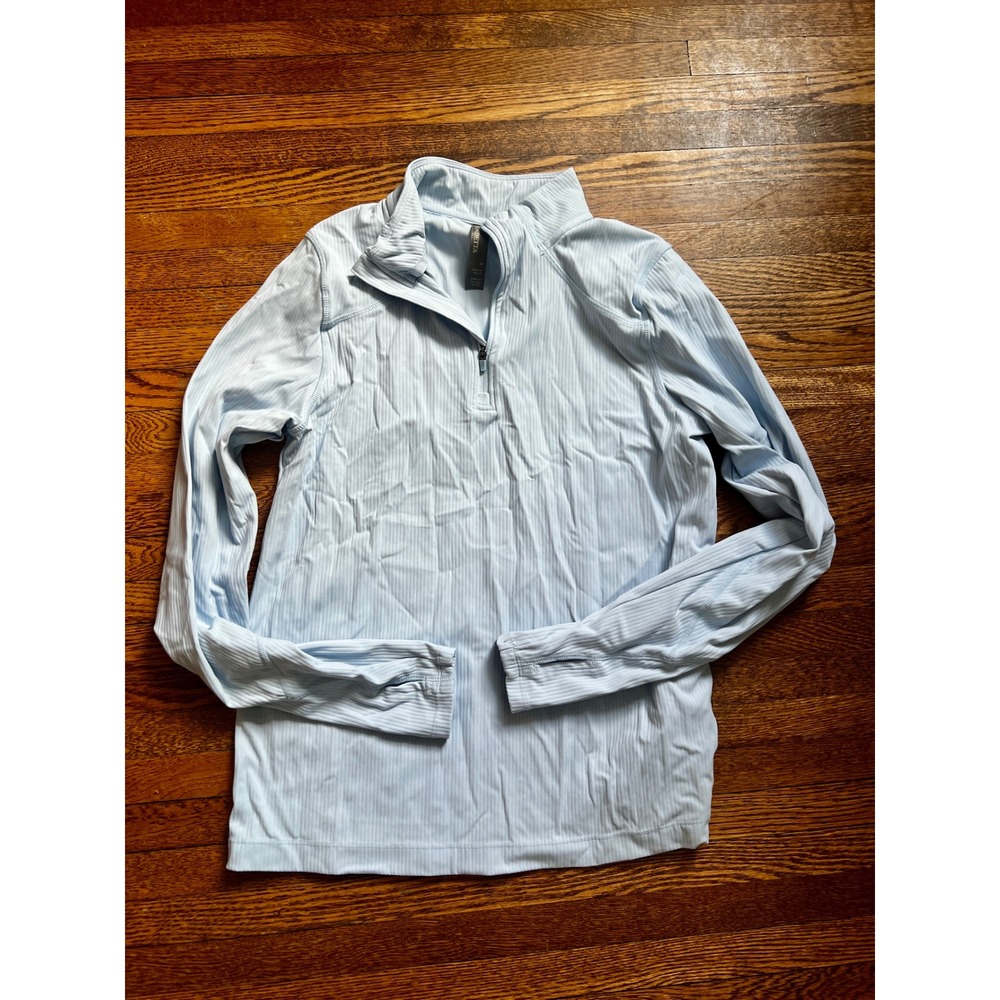 Mondetta Womens Light Blue Ribbed Quarter Zip Pullover Thumbhole Active Top M
